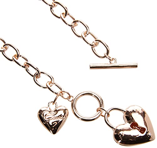 GUESS Rose-Gold-Tone Heart Lock Charm Toggle Chain Necklace2