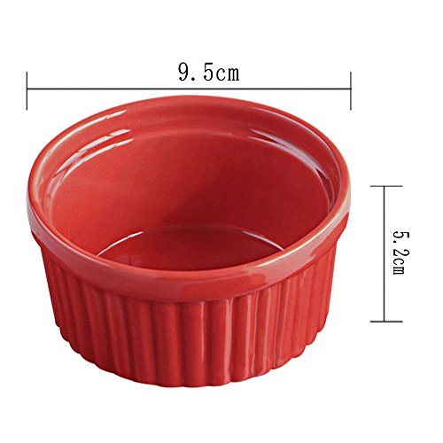 Cinf Porcelain Ramekin Red 8 oz Set of 4 Pudding Bowls Dishes Cup for Baking,Souffle Cups Dishes, Creme Brulee, Custard Cups, Desserts, Oven, Microwave, Freezer and Dishwasher
