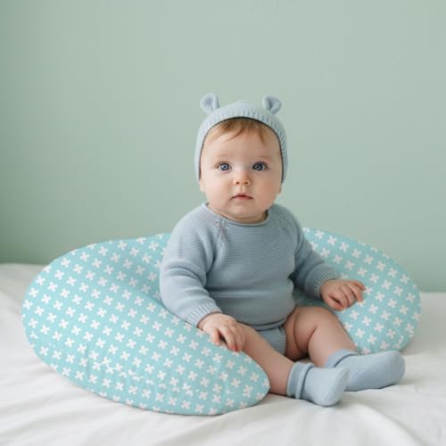Image of Little Grape Land Cotton Nursing Pillow Covers 2 Pack, Soft & Breathable Removable Breastfeeding Pillows Covers for Feeding Pillows, Nursing Pillow Slipcover for Baby Girls Boys, (Aqua & White)