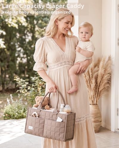 Baby Diaper Caddy Organizer, Portable Nursery Storage Basket with Handle — view 2