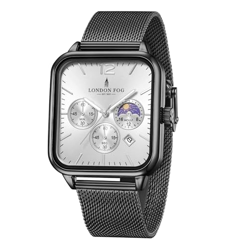 Image of London Fog Hampstead Collection Chronograph Watch for Men with Square Dial, Luminous Hands & Hour Markers, Date Display & Mesh Metal Strap - LFM10007
