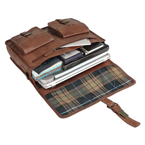 Image of Leather briefcase 18 inch laptop messenger bag for men and women best satchel office bag