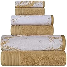 Classic Towel Collection, Premium Cotton Towels for Shower and Bathroom Assorted 6-Piece Quick-Drying Solid and Marble Effect Towel Set, 30" x 54", 16" x 30", 13" x 13", Brown by Blue Nile Mills