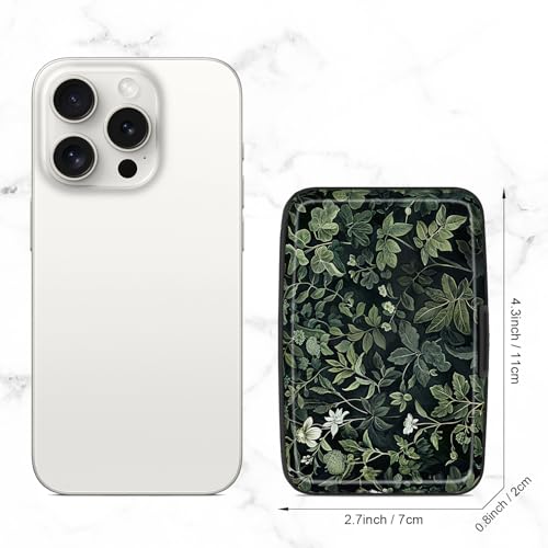 Image of Credit Card Holder, Mini Aluminum Card Wallet RFID Blocking Slim Metal Hard Card Case for Women Men, Vintage Plants
