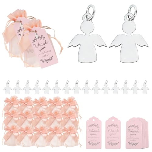 NAHUAA 15 Piezas Regalos Angelito de la Guarda Regalos Invitados Boda Llaveros con Etiquetas Boda y Bolsas de Organza Llaveros Angel de la Guarda Comunion para Navidad Fiesta Comunión Confirmación