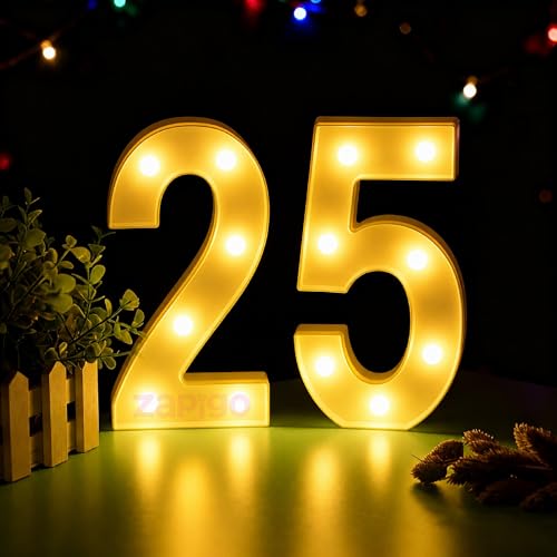 Image of Balloonistics LED Marquee Number 25 Light - Cordless Battery-Operated Light Up Number Sign for 25th Birthday, Anniversary, Wedding, Party Decoration, Photo Booth Backdrop, Cake Table Decor