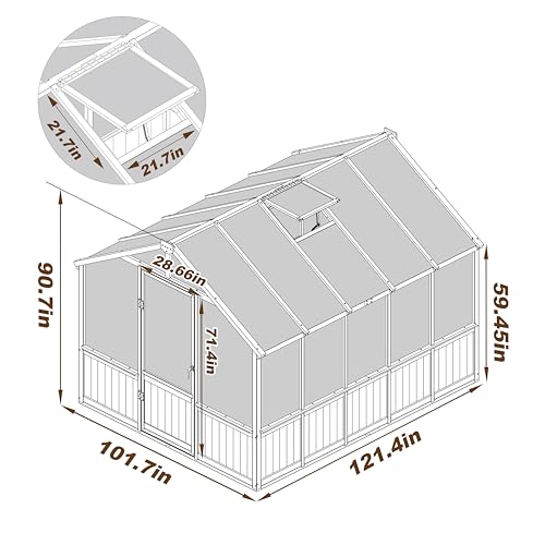 Image of MUPATER 8 x 10FT Wooden Greenhouse with 6mm Polycarbonate Panels for UV Protection and Heat Insulation, Adjustable Ventilated Window & Lockable Door, Walk-in Greenhouse for Outdoors, Patio, Backyard