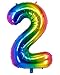 Rainbow Number 2 Balloon Number Foil Helium Balloons Self-Sealing Birthday Decorations Anniversary Party DÃ©cor 40inch Numberï¼ˆRainbow2ï¼‰