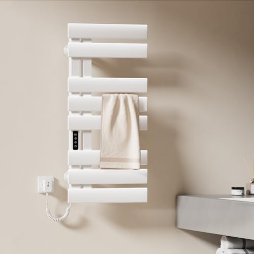 EMKE Scaldasalviette Elettrico Bagno, 850x400mm, 230W, Bianco, Lato Sinistro, Scalda