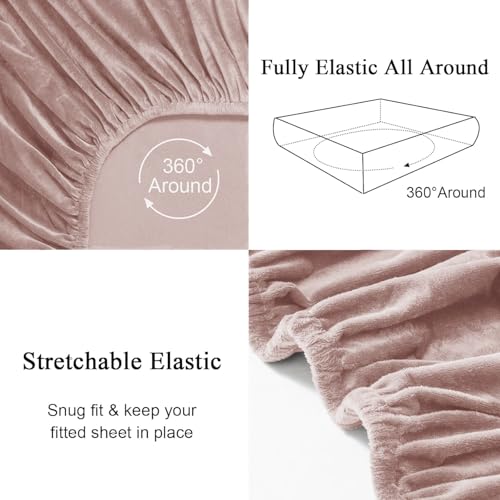 Image of Cloth Fusion 200 TC Warm Winter Elastic Fitted Bedsheet for Double Bed King Size with 2 Pillow Covers, Cozy Woolen Bedsheets for Double Bed (78X72X8 inches, Blush Pink)