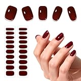 Sularpek 20 Pièces Autocollants Ongles Gel UV, Vernis Semi durci Rouge Vin, Kit Manucure Maison avec Accessoires, DIY Manucure, Faux Ongles Autocollants Adhesif pour Débutantes