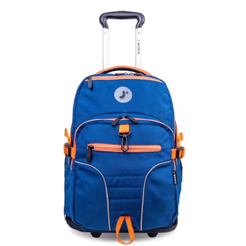 Image of J World Lunar Rolling Backpack. Laptop Bag With Wheels. Wheeled Carry-On Travel Luggage, Navy, 19.5 x 13 x 8 Inches
