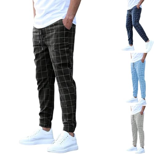 Men's Casual Checkered Pants Stretch Slim Fit Pants Skinny Plaid Dress Pant Fashion Stretch Business Suit Pants 5