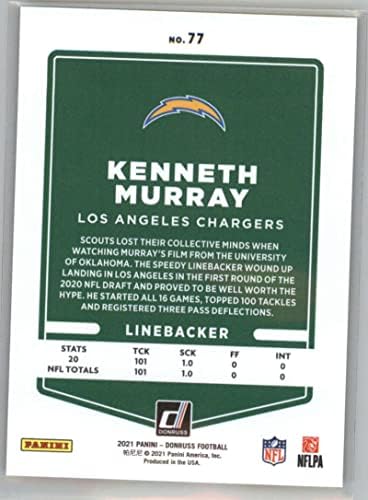 2021 Donruss Press Proof Premium #77 Kenneth Murray Los Angeles Chargers Official NFL Football Card in Raw (NM or Better) Condition image 4