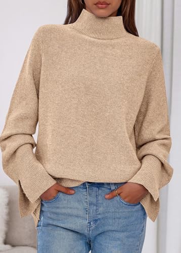 KIRUNDO Fall Sweaters for Women 2025 Turtleneck Ribbed Long Sleeve Casual Loose Knit Pullover Tops Fashion Winter Clothes2