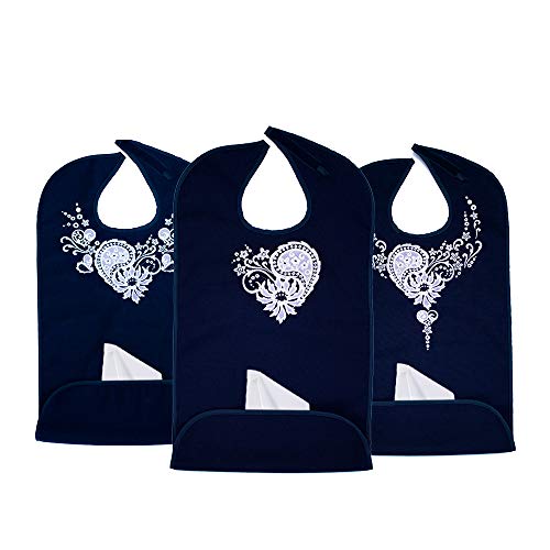 Classy Pal Women's Waterproof Adult Bib with Embroidered Design, Reusable, Washable 3 Pack (Lace)