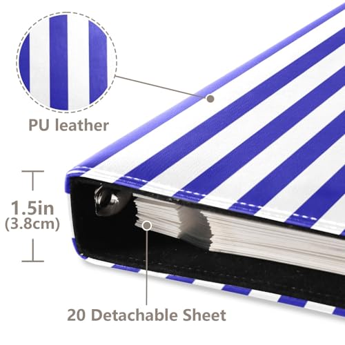 Álbum de fotos de scrapbooking DIY adhesivo, piel PU, azul marino con rayas blancas, anillado de 3 aros, 40 páginas, tamaño 8x10 para recuerdos miniatura 4