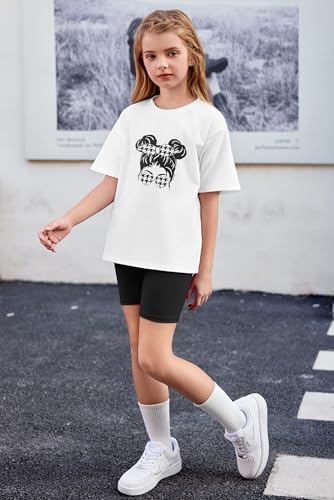Image of Arshiner Girls Clothes Summer 2 Piece Outfits Drop Shoulder T-Shirts and Biker Shorts Kids Fashion Clothing Sets