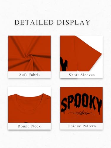 Halloween Shirts for Women Spooky Season Shirt Graphic Letter Print Oversized T Shirt Vintage Short Sleeve Tees Tops4