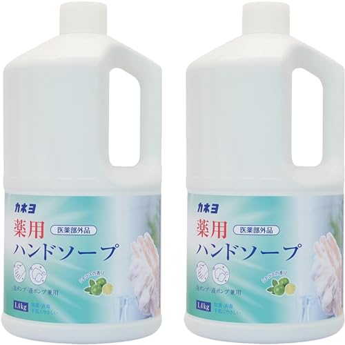 【Amazon.co.jp限定】【大容量・2個セット】カネヨ石鹸 薬用ハンドソープ シトラスの香り 泡ポンプ・液体ポンプ兼用 詰め替え 1.4kg×2個
