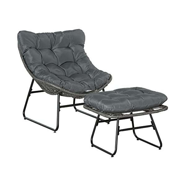 Outsunny Rattan Relaxsessel mit Fußhocker Grau