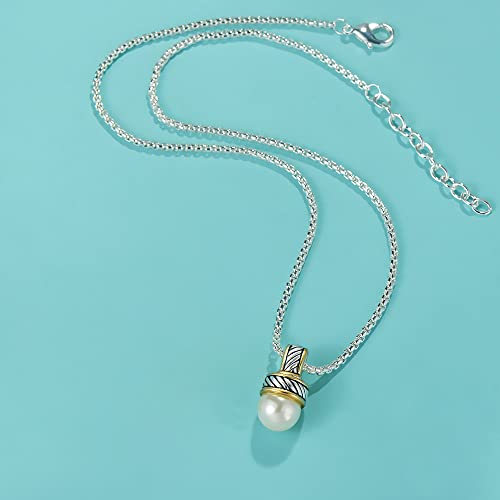 UNY JEWEL Two Tone Twisted Cable Wire 12mm Imitation Pearl 2.5mm Box Chain 45CM+5CM Women Pendant Necklace Christmas Gifts4