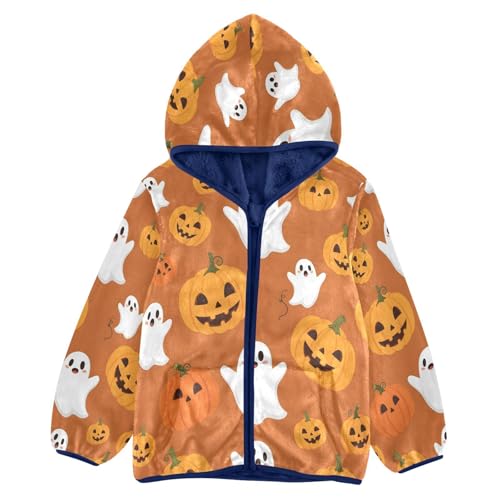 Halloween Pumpkins and Ghosts Toddler Fleece Jacket Girl Boys Hooded Fleece Jacket Coat Warm Outwear Zip-up 3-10T
