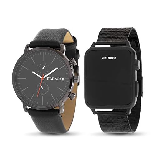 Steve Madden Black Round Analog Rectangular Digital Men's Watch Set (SMWS096)