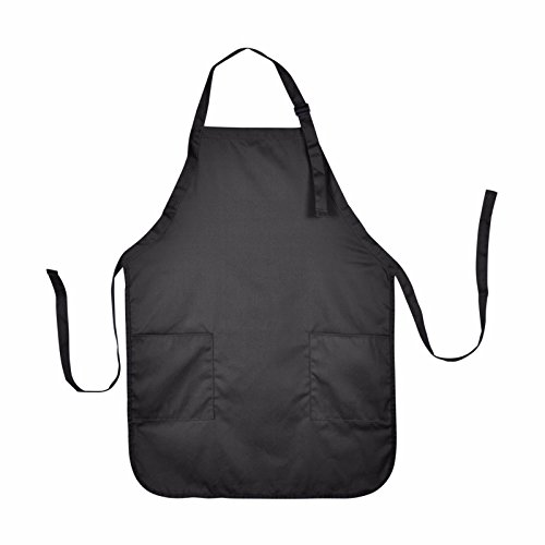Apron Bib Commercial Restaurant Home Bib Spun Poly Cotton Kitchen Aprons (2 Pockets) (1, Black) #TOP4