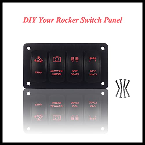 Image of 4 Way Customizable Red Marine Boat Rocker Switch Panel with Aluminum Mounting Housing Pre-Wired Toggle Switch Panel for Car Truck Jeep Van Lorry Pickup RZR Dash Waterproof 12V 24V