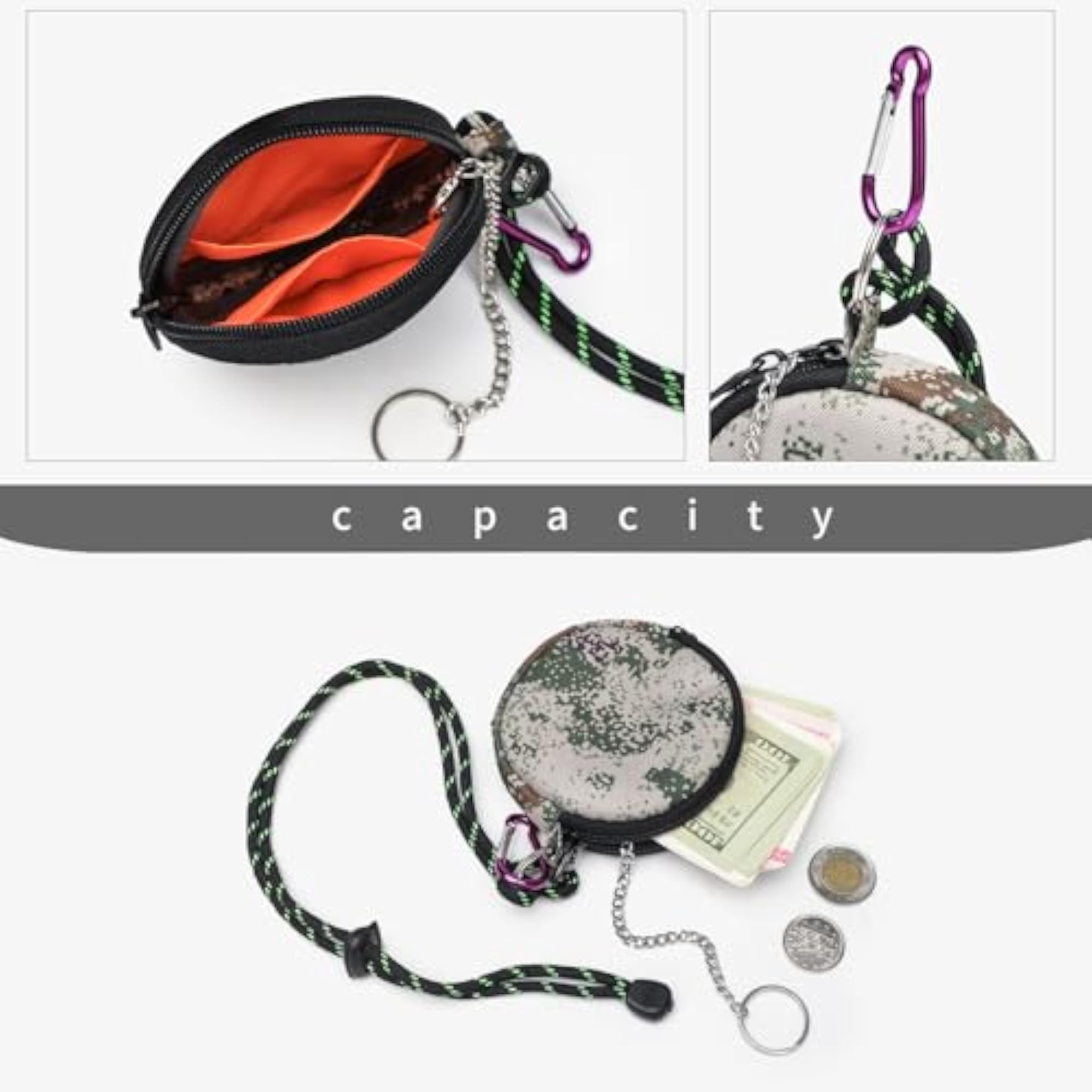 Dual Waterproof Zip Coin Purse with Keychain