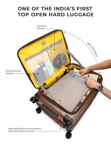 Image of EUME Aerotop Checkin Trolley Bag Medium | Space Saving Top Open Suitcase | Expandable Hardshell Polycarbonate Luggage | TSA Lock, Anti Theft Zipper, Super Silent Wheels | 78L Expresso Brown