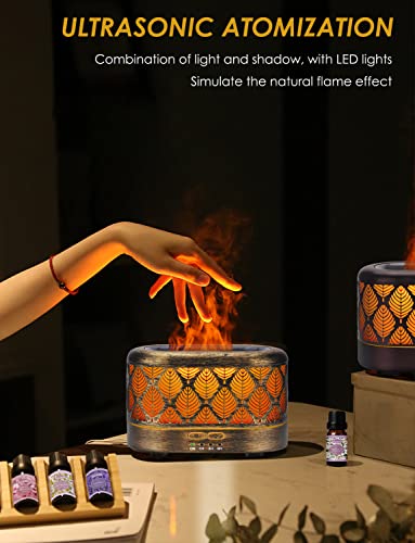 Metal Essential Oil Diffusers With Flame Light | Super Quiet Fire Diffuser For Essential Oils | Aromatherapy Diffuser With Auto Shut-Off Function | Cool Mist Humidifier For Home Office (Golden) #TOP1