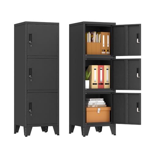 Image of 3 Tier Metal Storage Locker, 46.85 inch Narrow Vertical Steel File Cabinet