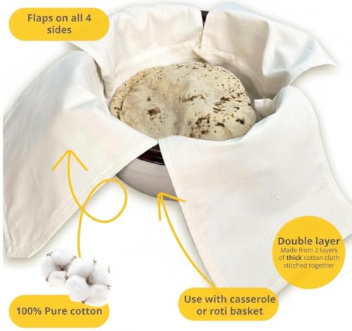 Image of Cotton Roti Cloth Wrap (Pack of 2) | Double Layer Chapati Cover with Flaps | Soft Breathable Fabric for Keeping Rotis Fresh & Warm | Traditional Kitchen Roti Wrap for Tiffin & Storage (roti cover-2)