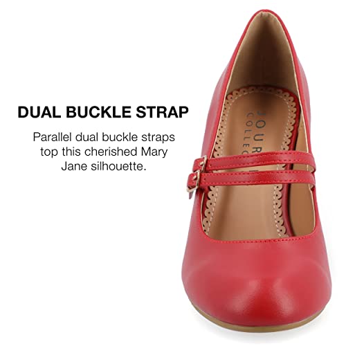 Journee Collection Women's Windy Round Toe Block Heel Mary Jane Pumps - Size: 8 - Red3