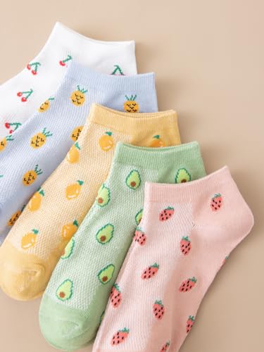 Image of WDIRARA Women's 5 Pair Cute Fruit Graphic Ankle Socks Funny Low Cut Sock Pairs for Girl Teen