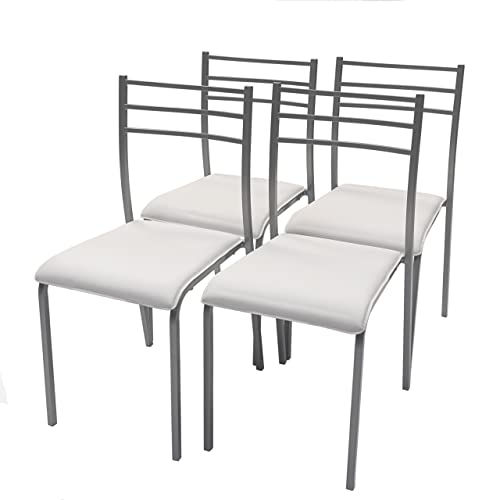 Miniatura 8 de Homely - Conjunto De Cocina Mesa Y 4 Sillas Paris Grey, Mesa De Cocina Extensible De 110 140 170x70 Cm Y 4 Sillas De Cocina, Color Gris Y Blanco