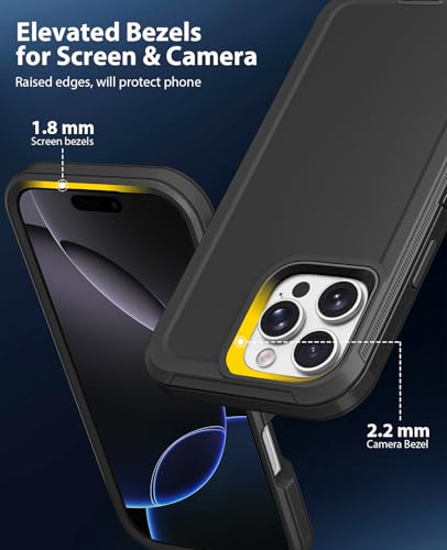 Jelanry Heavy Duty Dual-Layer Shockproof Case for iPhone 16 Pro Max, Black — view 3