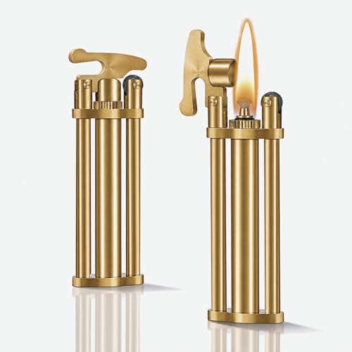 Image of Smoke King Triple Column Gold Stick Lighter | Vintage Mechanical Chrome Lighter | Refillable | Premium Long Body Design | Gift for Men & Collectors.