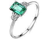 KnSam Real Gold Jewellery 18 Carat 750 White Gold Rings for Women, Emerald Leaf Square Shape Engagement Rings Solitaire Ring, 18 carat (750) white gold, Emerald