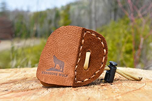 Standing Wolf Traditional Moose Leather Finger Tab For Archery | Traditional Style Archery Tab Finger Protector (3 Under) | Handmade Archery Tabs For Hunting & Target Practice (Right Hand) #TOP1