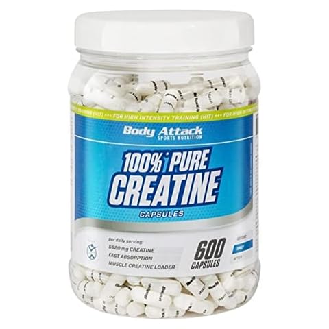 Body Attack 100% Pure Creatine - 600 Kapseln - Made in Germany - hochwertiges mikrofeines Kreatin Monohydrat Cover