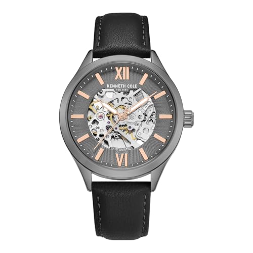 Image of Kenneth Cole Automatic Black Round Dial Men's Watch | Genuine Leather Strap Material | Watches for Men Analog - KCWGX0103802MNW
