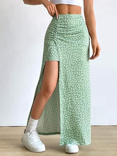 EARKOHA 2025 Skirts for Women Women's Ditsy Floral Full-Print Slit Skirt, Casual Holiday Wear Green XS3