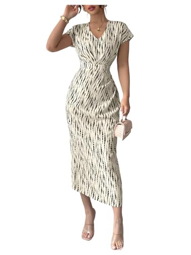 Floerns Women's Elegant V Neck Midi Dress Dolman Sleeve Ruched Formal Prom Dresses