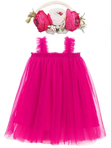 BGFKS Layered Tulle Tutu Dress for Toddler Girls,Baby Girl Rainbow Tutu Princess Skirt Set with Flower Headband.(Hot Pink,3T)