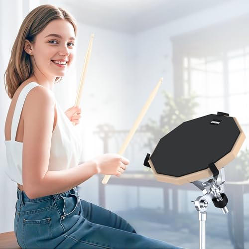 Drum Practice Pad with Snare Drum Stand Set, 12-Inch Double Sided Silent Practice Pad Kit with Drum Sticks, Drumstick Holder, Luminous Carrying Bag, Grey (Fits 8''-15'' Drums), Black by Dokomo - Image 7