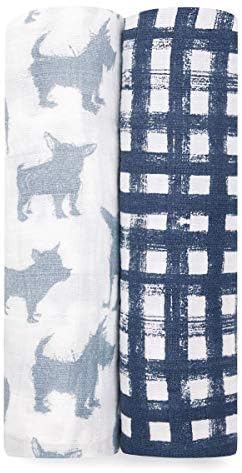 aden + anais Swaddle Blanket | Boutique Muslin Swaddle Blankets for Girls & Boys | Newborn & Infant Swaddling Set | Perfect Shower Gifts, 2 Pack, Waverly Blue, 47” x 47” (120cm x 120cm)
