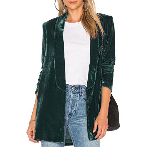 Velvet Blazers for Women Solid Open Front Lapel Cardigan Coat Long Sleeve Fall Winter Office Work Suit Jacket